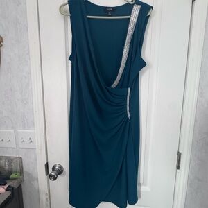 MSK Teal Draped Evening Dress with Rhinestone Accent